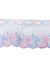 Δαντέλα Ασπροκέντημα Ροζ με Σιελ Λουλουδάκια 8εκ. κωδ.8473