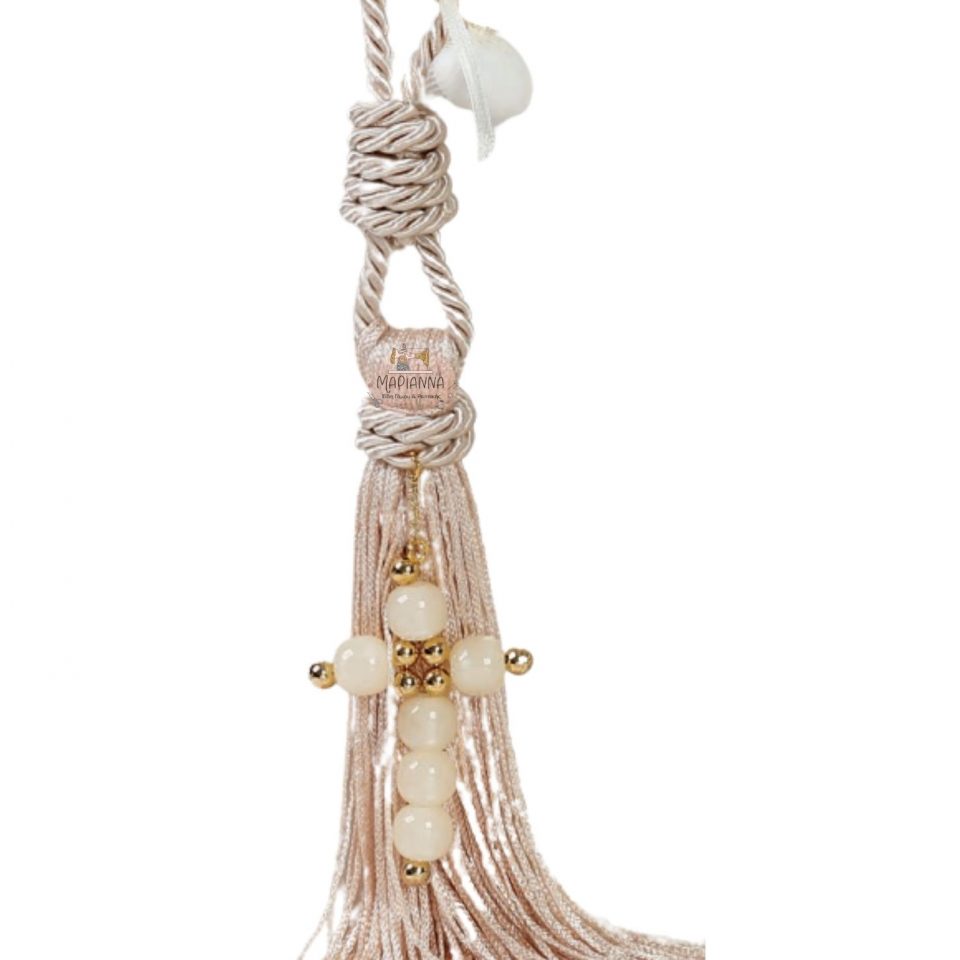 Premium Μπομπονιέρα Βάπτισης με Σταυρό από Χάντρες κωδ.GBW01-20