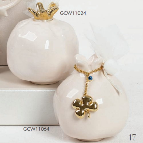 Premium Μπομπονιέρα Γάμου Ρόδι με Αλυσίδα Τετράφυλλο και Ματάκι κωδ.GCW11064