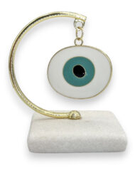 Βότσαλο με Σιέλ Μάτι σε ημικυκλική βάση με χρυσές λεπτομέρειες κωδ.ΒΑ50