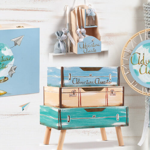 Σετ βάπτισης για αγόρι με ξύλινο κουτί-συρταριέρα Ταξίδι στον Κόσμο - Image 1