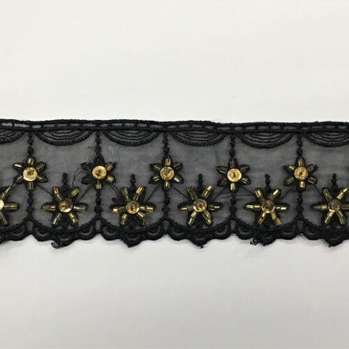 Δαντέλα μαύρη με χάντρες και πούλιες - Image 1