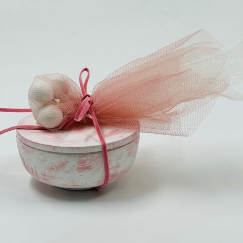 Μπομπονιέρα Μπιζουτιέρα Υγρής Πορσελάνης Λευκή με Ροζ Νερά κωδ.EPRITPW0004 - Image 1