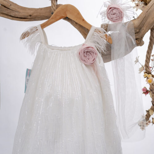 Βαπτιστικό Ρούχο για Κορίτσι με Παγιέτες και Φτερό κωδ.K147 - Image 1