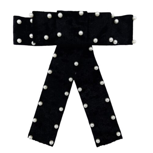 Φιόγκος Βελούδινος Μαύρος με Πέρλες - Image 1