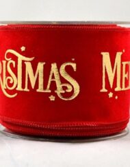 Κορδέλα Βελούδινη με Σύρμα Luxury Merry Christmas 6εκ.