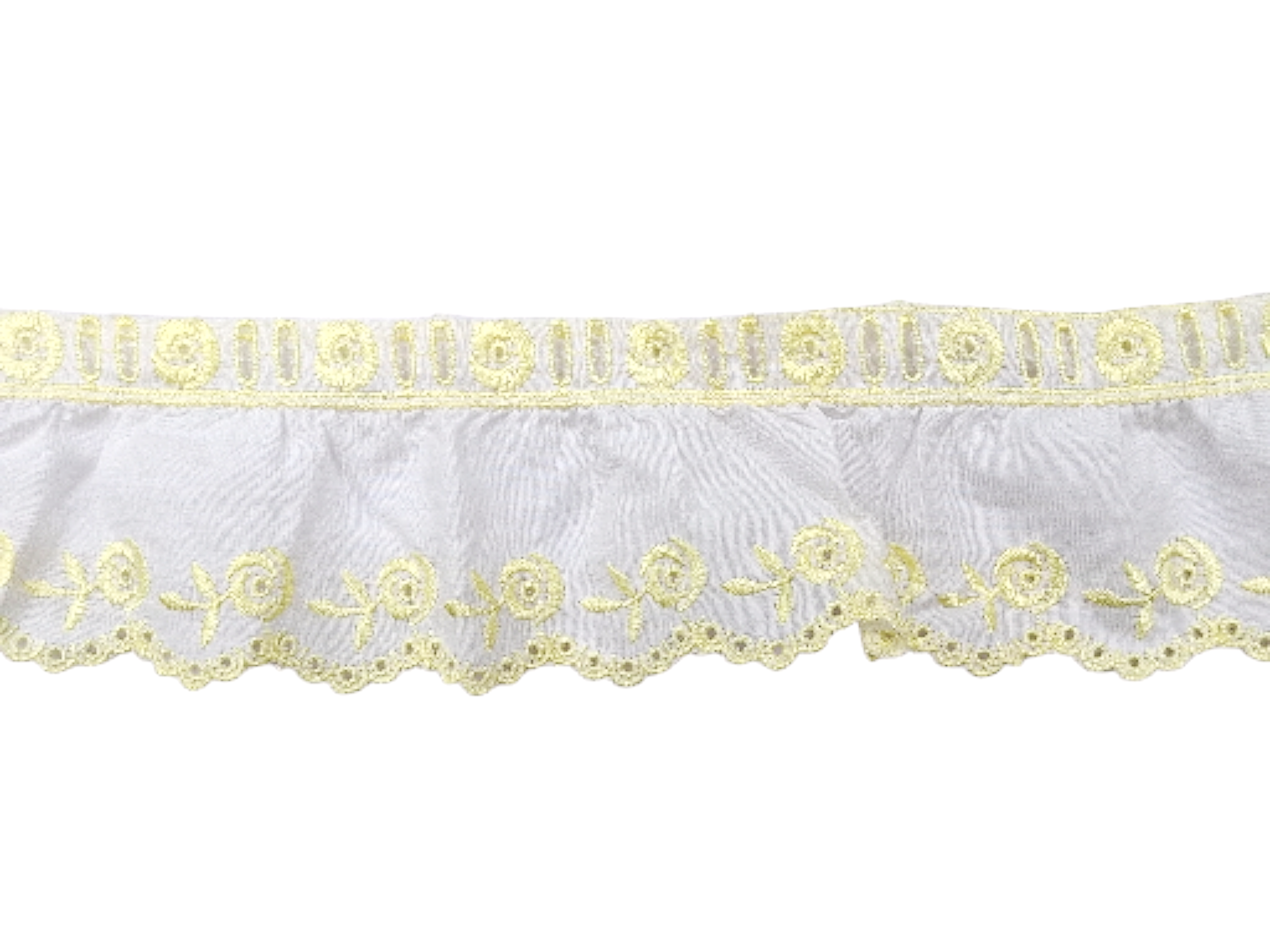 Δαντέλα Ασπροκέντημα Λευκό με Κίτρινο κωδ.32124