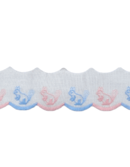 Δαντέλα Ασπροκέντημα Λευκό με Ροζ και Σιελ Σκιουράκια 3,5εκ. κωδ.34348