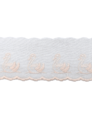 Δαντέλα Ασπροκέντημα Λευκό με Ροζ Κύκνους 4εκ. κωδ.60159