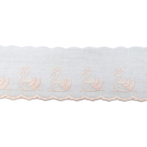 Δαντέλα Ασπροκέντημα Λευκό με Ροζ Κύκνους 4εκ. κωδ.60159 - Image 1