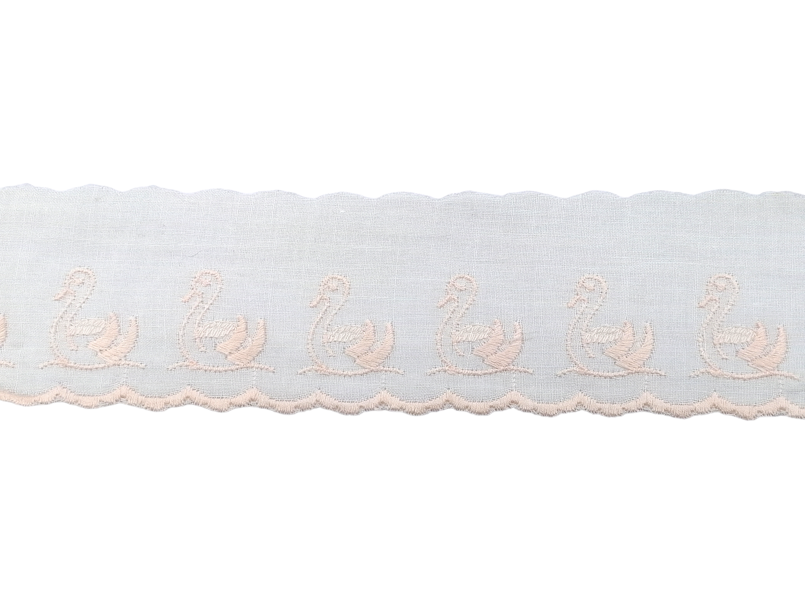 Δαντέλα Ασπροκέντημα Λευκό με Ροζ Κύκνους 4εκ. κωδ.60159