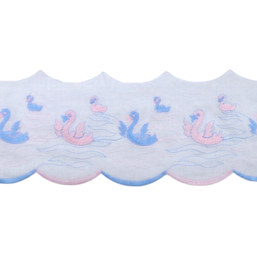 Δαντέλα Ασπροκέντημα Λευκό με Σιελ και Ροζ Παπάκια 8εκ. κωδ.ΔΑΑΣΠ10 - Image 1