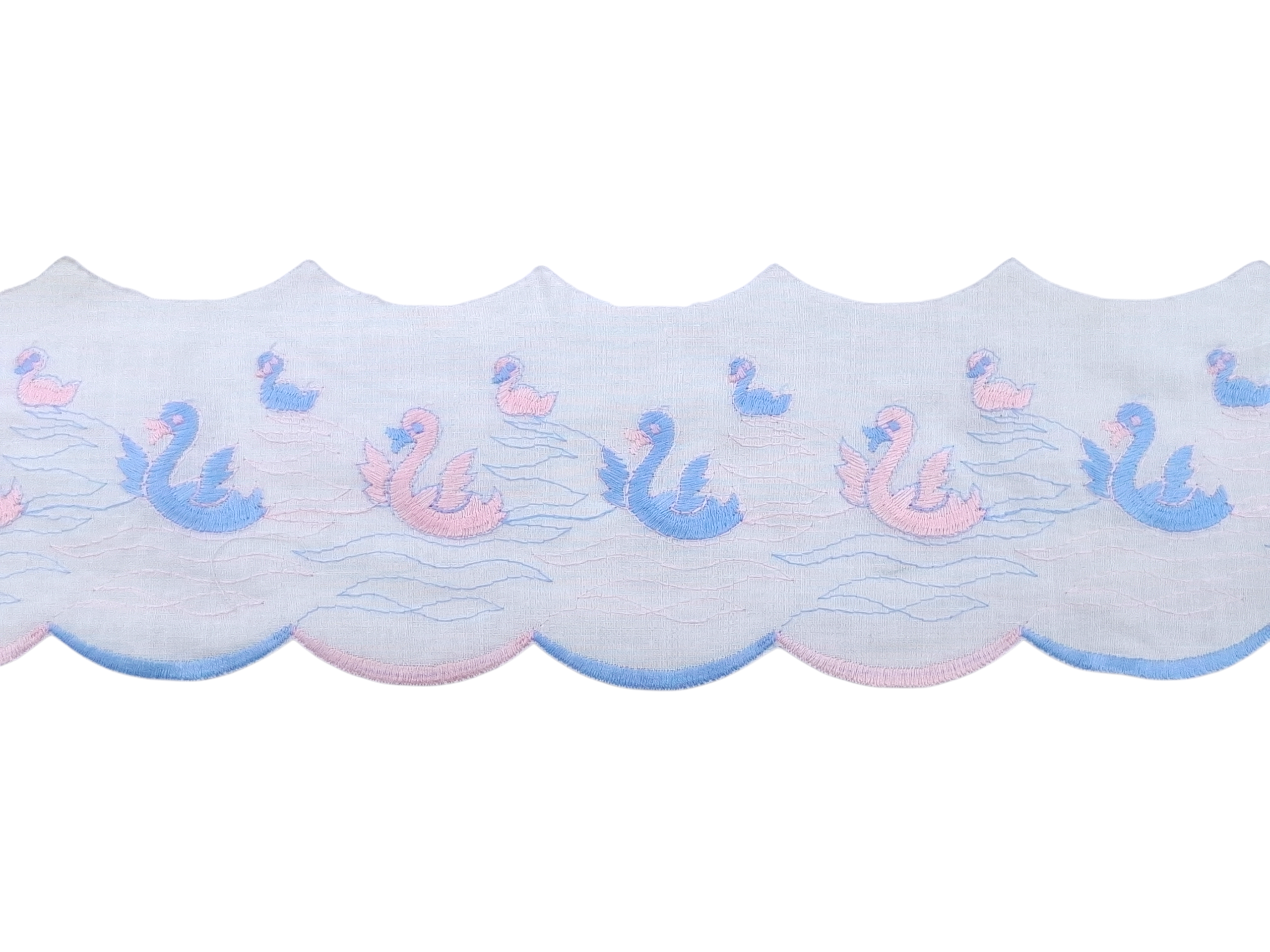 Δαντέλα Ασπροκέντημα Λευκό με Σιελ και Ροζ Παπάκια 8εκ. κωδ.ΔΑΑΣΠ10