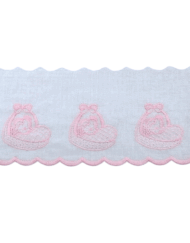 Δαντέλα Ασπροκέντημα Λευκό με Ροζ Καλαθούνα 7εκ. κωδ.ΔΑΑΣΠ8