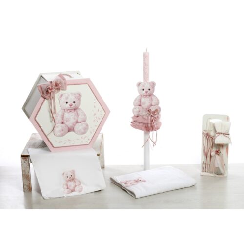 Σετ Βάπτισης Εξάγωνο Κουτί "Pink Bear" - Image 1