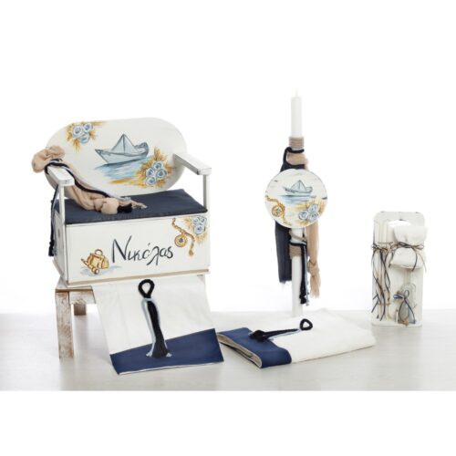 Σετ Βάπτισης Παγκάκι "Paper Boat Dreamer" Ζωγραφιστό - Image 1