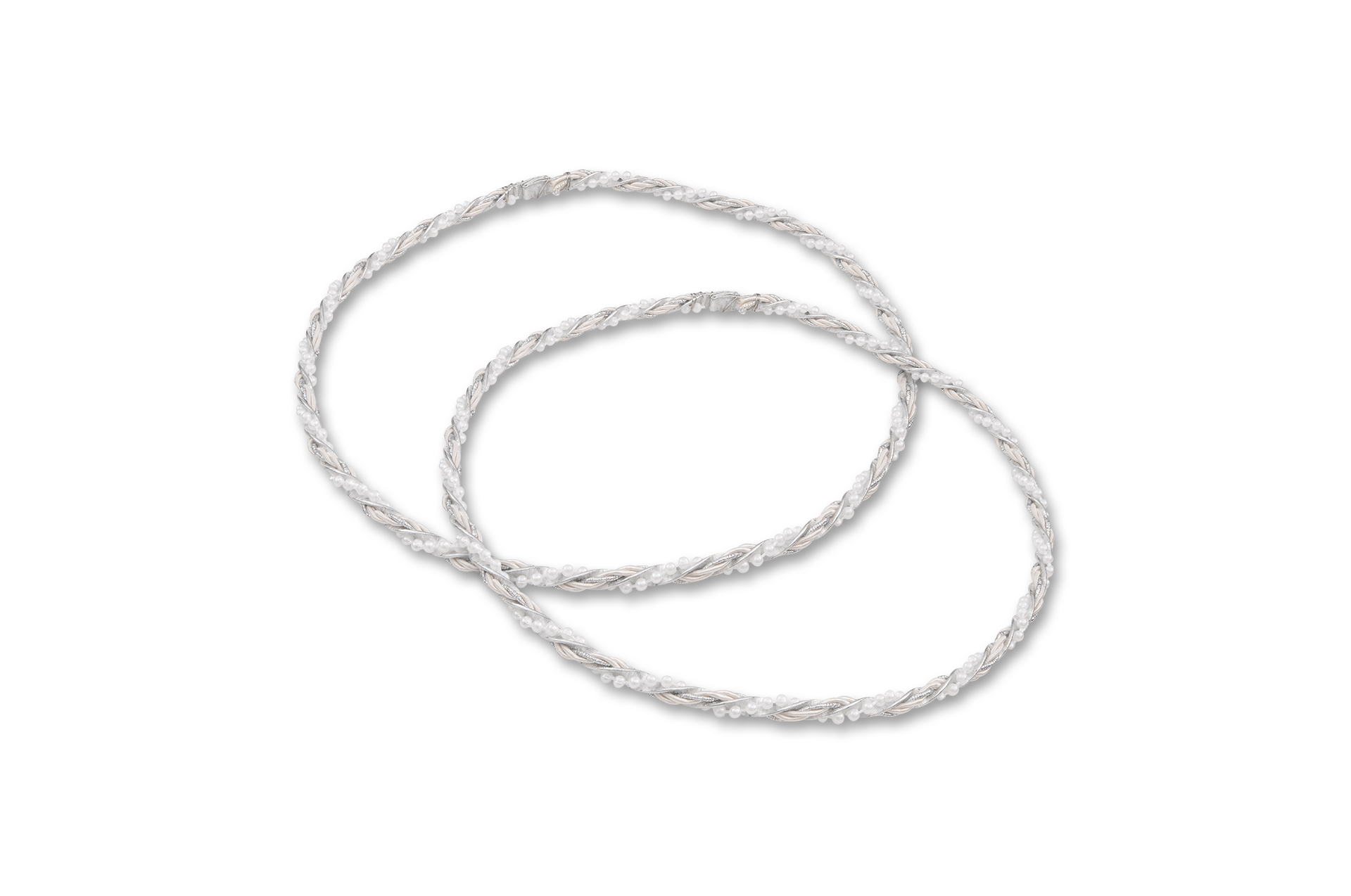 Στέφανα Γάμου με Ασημί Βέργα με Λευκό Κορδόνι κωδ.7324