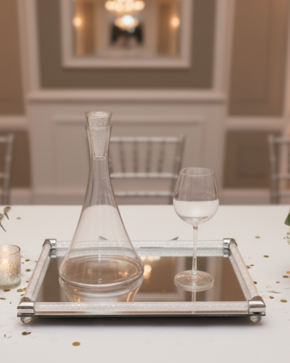 Σετ Γάμου με Καράφα, Ποτήρι & Δίσκο με Κρυσταλλάκια – Elegant Crystal Collection κωδ.STG8484