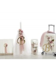 Σετ βάπτισης Λουλούδια μονόγραμμα ΣΚΒ-2403