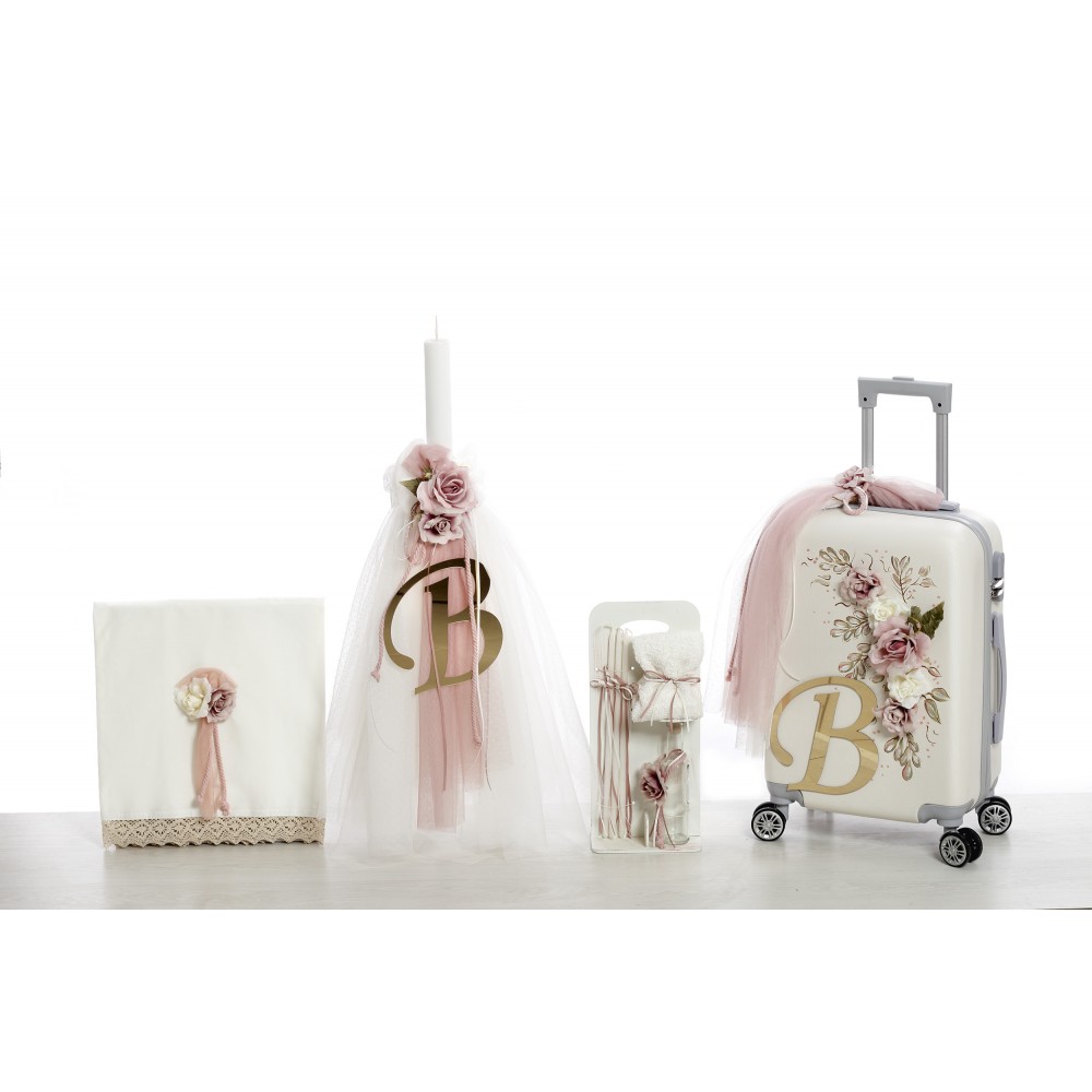 Σετ βάπτισης Λουλούδια μονόγραμμα ΣΚΒ-2403