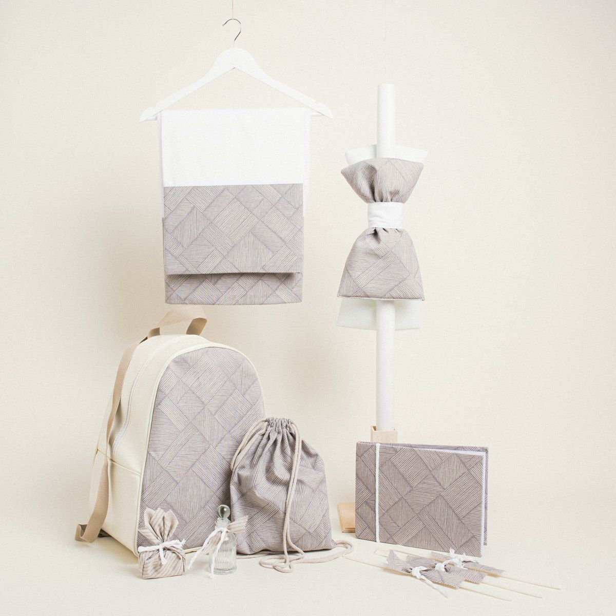 Σετ Βάπτισης για Αγόρι Διαγώνιες Γραμμές Μπεζ κωδ.331187