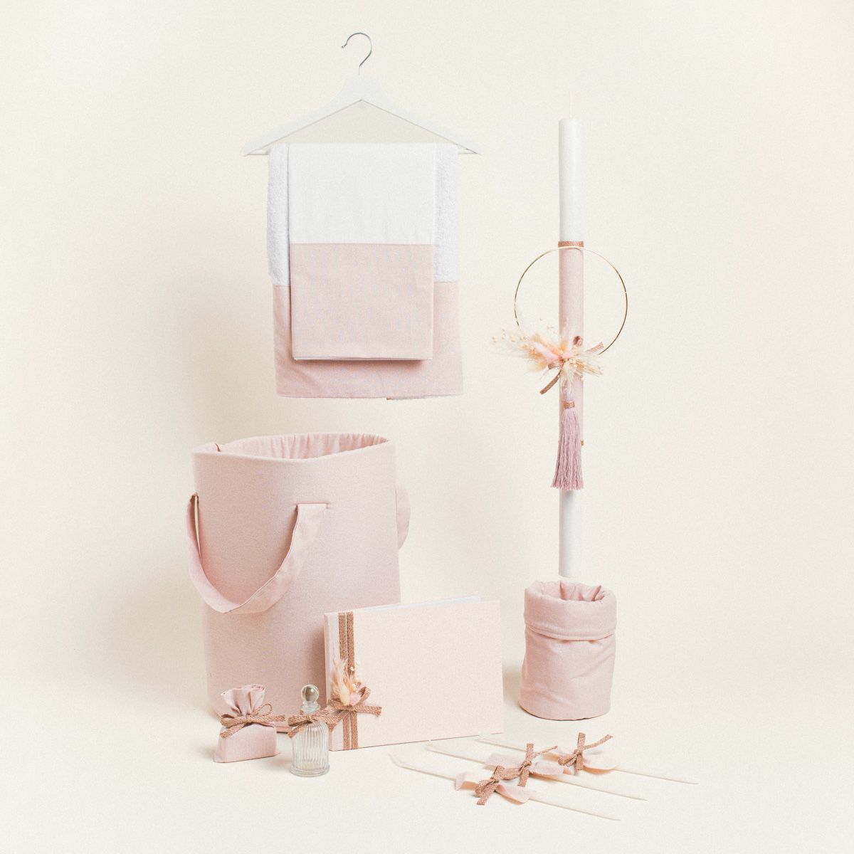 Σετ Βάπτισης για Κορίτσι Στεφάνι Ροζ-Χρυσό Με Αποξηραμένα κωδ.331921